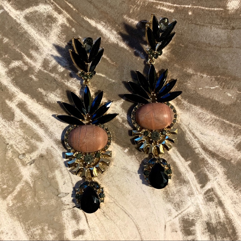 Wooden and Embellished Dangling Earrings